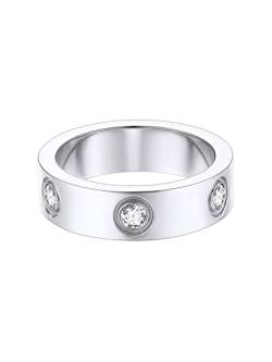 FOCALOOK Herren Ring Edelstahl Ringe Damen Eheringe 6mm breit Partnerringe Solitär Ring 57mm Hochzeitsringe Verlobungsring Ring Schmuck für Verlobung Hochzeit von FOCALOOK