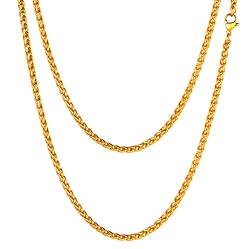 FOCALOOK Herren Weizenkette Halskette 3mm massiv Edelstahl Gliederkette Halskette goldfarben für Männer Jungen Punk Hip Hop Rapper Halsschmuck 75cm/30 von FOCALOOK