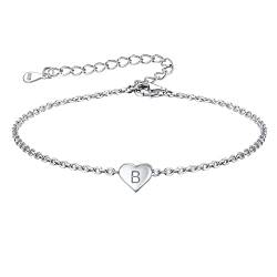 FOCALOOK Hochwertiges Armband Buchstaben für Damen Mädchen 925 Sterling Silber Armband Charm-Armkette mit B Initiales Alphabet 16cm Herz Armband Schmuckstück von FOCALOOK