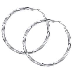 FOCALOOK Hoops Ohrringe 80mm Damen 5mm verdrillte Rohr Kreis Form Creolen Edelstahl Statement Kreolen Ohrringe Modeschmuck Accessoire für Alltagskleidung Abendkleid von FOCALOOK