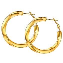 FOCALOOK Hoops Ohrringe Damen 40mm Creolen 18k vergoldet Mädchen Frauen 5mm verdrillte Rohr Kreis Statement Kreolen Ohrringe Modeschmuck Accessoire für Alltagskleidung Abendkleid von FOCALOOK