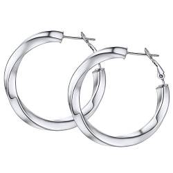 FOCALOOK Hoops Ohrringe Damen 40mm Creolen Edelstahl Mädchen Frauen 5mm verdrillte Rohr Kreis Statement Kreolen Ohrringe Modeschmuck Accessoire für Alltagskleidung Abendkleid von FOCALOOK