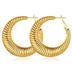 FOCALOOK Hoops Ohrringe Damen 40mm Streifen Kreis Creolen 18k vergoldet Mädchen Frauen Statement Kreolen Ohrringe trendig Schmuck Accessoire für Alltagskleidung Abendkleid von FOCALOOK