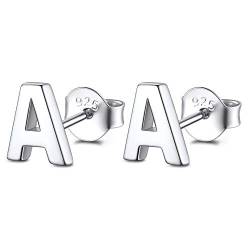 FOCALOOK Initiale Ohrpiercing Damen 925 Sterling Silber Buchstabe A Ohrstecker einfache Letter Ohrringe Minimalist Ear Studs Schmuck für Frauen Mädchen von FOCALOOK