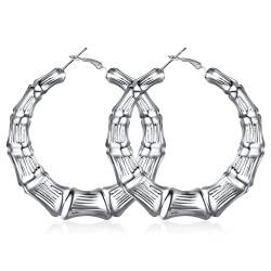 FOCALOOK Kreis Creolen 40mm für Damen Mädchen Edelstahl Bambus-Design Kreis Ohrringe Runde Hoop Earrings Street Style Statement Ohrringe Ohrschmuck für Party Geburtstag von FOCALOOK