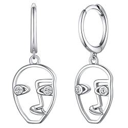 FOCALOOK Menschliches Gesicht Ohrringe mit Zirkonia Stein 925 Sterling Silber Hängend Creolen Abstrakte Kreolen Elegante Geometrische Ohrringe Schick Ohrschmuck für Frauen Mädchen von FOCALOOK