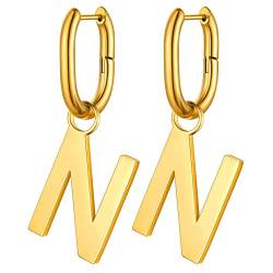 FOCALOOK Ohrhänger mit Buchstabe N für Damen, 316L Edelstahl Ohrringe in Gold, U-förmige Hängende Ohrringe für Geliebte/Freundin/Tochter zum Geburtstag/Valentinstag/Weihnachten von FOCALOOK