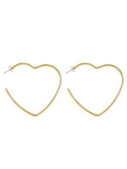 FOCALOOK Ohrringe Herzcreolen Vergoldet Creolen Edelstahl Damen Open Hoop Earrings Außendurchmesser 60mm Ohrringe Herzen Accessoire Modeschmuck für Geburtstag von FOCALOOK