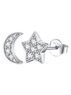 FOCALOOK Ohrstecker Silber 925 Damen Medizinische Ohrringe Silver Earrings Stern Ohrringe Zirkonia Mond Ohrringe Medizinische Ohrstecker Earrings Piercing Ohr Modeschmuck Accessoire von FOCALOOK