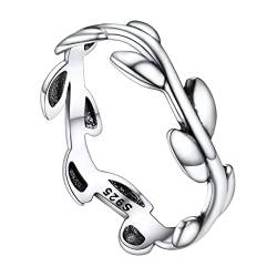 FOCALOOK S925 Silber Ring Olivenblatt Zweig Ring Frauen Größe 59 Geschlossener Ring Fingerring Partnerring Jahrestagsring Verlobungsring Schmuck Accessoire für Geliebte Freundin von FOCALOOK