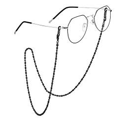 FOCALOOK Schwarze Brillenkette Kugelkette Schlichtes Brillenhalskabel mit Langen und Kurzen Perlen Brillenkettchen aus Edelstahl Mode Schmuckstücke für Sonnenbrille Lesebrille von FOCALOOK