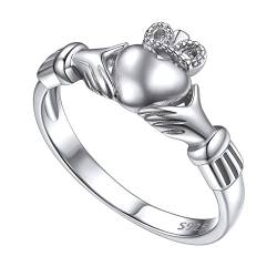 FOCALOOK Silber 925 Claddagh Ring für Damen Keltischer Herzring Irische Herz Ehering Partnerring Verlobungsring für Valentinstag Jahrestag Größe 52 (16.6) von FOCALOOK