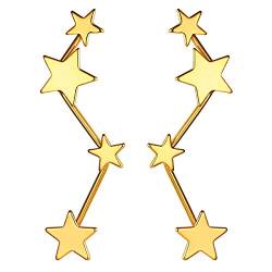 FOCALOOK Sterne Ohrstecker Damen Geometrische Unterbrochene Linie Statement Ohrringe Gold überzogen Elegante Ohrschmuck Accessoire für Mädchen Frauen Bürodamen von FOCALOOK