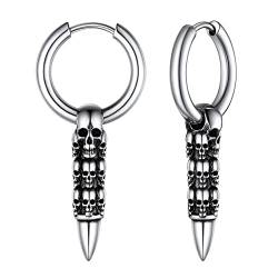 FOCALOOK Totenkopf Ohrringe aus 316L Edelstahl, einzigartiger Ohrhänger für Damen und Herren in Silber, Hängende Ohrringe zum Weihnachten/Halloween/Geburtstag/Ostern usw. von FOCALOOK