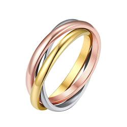 FOCALOOK Wedding Promise Jewellery Womens Triple Interlocked Rolling Rings Stainless Steel Tri-Colored Stacking Ring Size J 1/2, Baptism Gifts von FOCALOOK