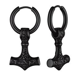 FOCALOOK Wikinger Ohrringe Herren Edelstahl Thors Hammer Ohrhänger Ohrringe Schwarz Rune Ohrringe Earrings Piercing Ohr Wikinger Schmuck für Halloween Geburtstag von FOCALOOK