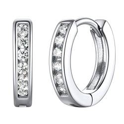 FOCALOOK klassische mini Creolen Ohrringe mit Zirkonia Damen 925 Sterling Silber 10mm Huggie Kreolen kleine Ohrringe Ohrschmuck Accessoire für Party von FOCALOOK