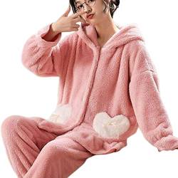 Flanell-Pyjama-Sets für Damen | Flanell-Nachthemd und -hosen für Frauen | Niedliche Hasenohren-Nachtanzüge mit Kapuze für Frauen und Mädchen Lear-au von FOCCAR