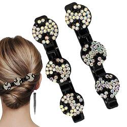 Lear-au Haarspangen mit Strasssteinen, Entenschnabel, glitzernde Kristallsteine, geflochtene Haarspangen, Hochzeits-Haarschmuck für Frauen von FOCCAR