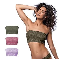 FOCENZA Bandeau Top Spitze Für Damen, Nahtlose Technologie, Einheitsgröße für alle, Made in Italy (Olive – Mauve – Lavender) von FOCENZA