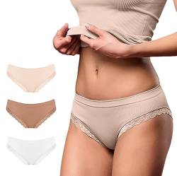 FOCENZA Slip Damen Spitze Feinripp, Nahtlose Technologie, Made in Italy (White – Nude – Powder, SM) von FOCENZA