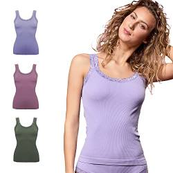 FOCENZA Tanktop mit Spitzenträgern, Nahtlose Technologie, Made in Italy (Olive – Mauve – Lavender, SM) von FOCENZA