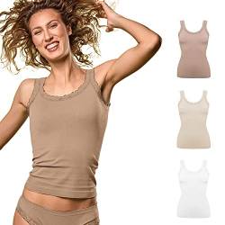 FOCENZA Tanktop mit Spitzenträgern, Nahtlose Technologie, Made in Italy (White – Nude – Powder, LXL) von FOCENZA