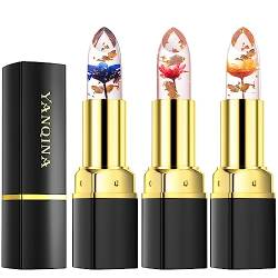Jelly Lipstick, Pack of 3 Colour Changing Jelly Lipstick with Crystal Flower, Magic Temperature Colour, Waterproof Lip Balm, Flower Colour Changing Lip Gloss, Gift for Girls (A) von FOCUSUN