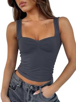 FOFAINWE Y2K Clothes Träger-Tops Für Damen - Plissee Bustier Sexy Rückenfrei Ausgehen Tops Ärmellos Cute Frauen Crop Skims Dupe (Dunkelgrau,L) von FOFAINWE