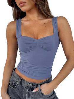 FOFAINWE Y2K Clothes Träger-Tops Für Damen - Plissee Bustier Sexy Rückenfrei Ausgehen Tops Ärmellos Cute Frauen Crop Skims Dupe (Eschenblau,M) von FOFAINWE