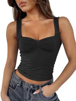 FOFAINWE Y2K Clothes Träger-Tops Für Damen - Plissee Bustier Sexy Rückenfrei Ausgehen Tops Ärmellos Cute Frauen Crop Skims Dupe (Schwarz,L) von FOFAINWE