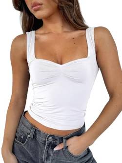 FOFAINWE Y2K Clothes Träger-Tops Für Damen - Plissee Bustier Sexy Rückenfrei Ausgehen Tops Ärmellos Cute Frauen Crop Skims Dupe (Weiß,S) von FOFAINWE