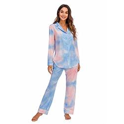 FOKULUNDA Pyjama-Set für Damen, Langarm-Nachtwäsche, Knopfleiste(M, Z8) von FOKULUNDA