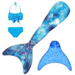 FOLOEO Meerjungfrauenflosse Mädchen Meerjungfrau Flosse Badeanzug Kinder zum Schwimmen mit Monoflosse und Bikini Set für Kinder, 4 Stück Set von FOLOEO