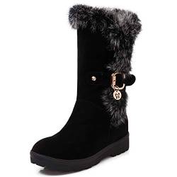 FOLOPOBO Casual Winterschuhe Damen Warm Fur Lining Stiefeletten Low Heels Slip on Pelzstiefel Outdoor Schneestiefel Rutschfest Black Gr 47 Asian von FOLOPOBO