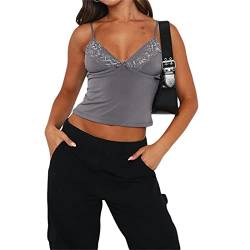 FOMOYUU Damen Ärmellose Träger-Croped Tank Tops Sexy Skinny Sweetheart-Ausschnitt Ausgehen Cami Shirt Y2K Rückenfrei Bustier, 3-grau, Klein von FOMOYUU