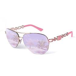 FONHCOO Verspiegelte Sonnenbrille Damen UV400 Brille Vintage Pilotenbrille Retro Sunglasses Women mit auffälliger Verspiegelung (Rosa) von FONHCOO