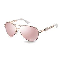 FONHCOO Verspiegelte Sonnenbrille Damen UV400 Brille Vintage Pilotenbrille Retro Sunglasses Women mit auffälliger Verspiegelung (Rosa & Weiß) von FONHCOO
