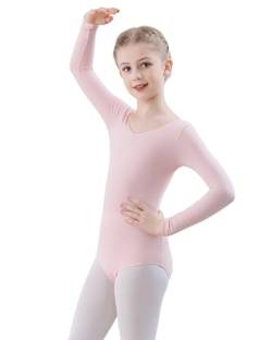 FONLAM Balletttrikot für Mädchen Tanztrikot Klassischer Gymnastikanzug Turnanzug Kinder Ballettkleidung Baumwolle Lange Ärmel (12-14 Jahre, Rosa) von FONLAM