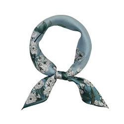 100% Maulbeerseide Schals für Frauen – leichtes quadratisches Satin-Kopftuch – kleiner Seiden-Haarschal zum Schlafen, 53,3 x 53,3 cm, 23 Blumen Blau, Small von FONYVE