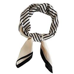 FONYVE Silk Feeling Schal Medium Square Satin Kopftuch für Frauen 27,5 × 27,5 Zoll, 07 Stripe Beige, Medium von FONYVE