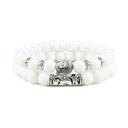 2 teile/satz Buddha Kopf Armband für Frauen Männer Natürliche Tigerauge Lavastein Yoga Perlen Abstand Armbänder Charme Paar Schmuck Geschenk, weißes Porzellan, 17 cm von FOOOZ
