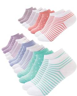 FOOTNOTE 10 Paar Sneaker Socken Mit Softbund Flacher Zehennaht Hoher Baumwollanteil Für Damen Bunt Pastell Gepunktet Gestreift in 35-38 von FOOTNOTE