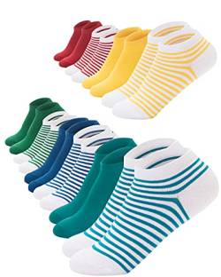 FOOTNOTE 10 Paar Sneaker Socken Mit Softbund Flacher Zehennaht Hoher Baumwollanteil Für Damen Bunt Rot Grün Blau Gelb Türkis Gestreift 35-38 von FOOTNOTE