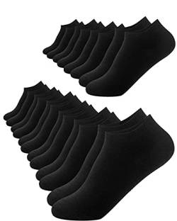 FOOTNOTE 10 Paar Sneaker Socken Mit Softbund Flacher Zehennaht Hoher Baumwollanteil Für Damen Schwarz in 35-38 von FOOTNOTE