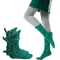 FOPU Knit Krokodil Socken, Funky Cartoon Socken, Lustige Tier Socken für Frauen, Neuheit , Boden Socken Hai Socken, Grün von FOPU