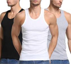 FORBEMK 3er Pack Tanktops Unterhemd Herren durch gekämmte Feinripp Bio-Baumwolle Schrumpft Nicht Verblasst Nicht Undurchsichtig-3Color-L von FORBEMK