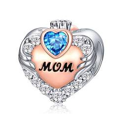 FOREVER QUEEN März Geburtsstein Mutter Charm Bead für Armband 925 Sterling Silber Liebe Herz Mum Charms Anhängerfür Armband, Beste Geburtstagsgeschenk für Mama mit Schmuckschatulle von FOREVER QUEEN