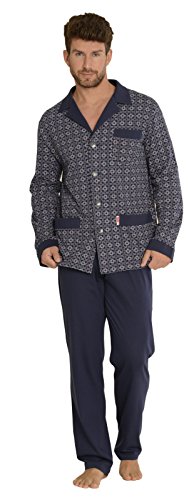 FOREX Lingerie edler Herren-Pyjama aus 100% Baumwolle Schlafanzug Hausanzug im tollen Design, marine gemustert, Gr. 3XL von FOREX Lingerie