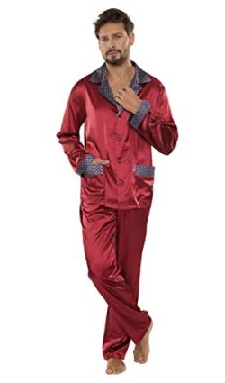 FOREX Lingerie edler und hochwertiger Satin-Pyjama Herren-Schlafanzug Hausanzug (3XL, Bordeaux) von FOREX Lingerie